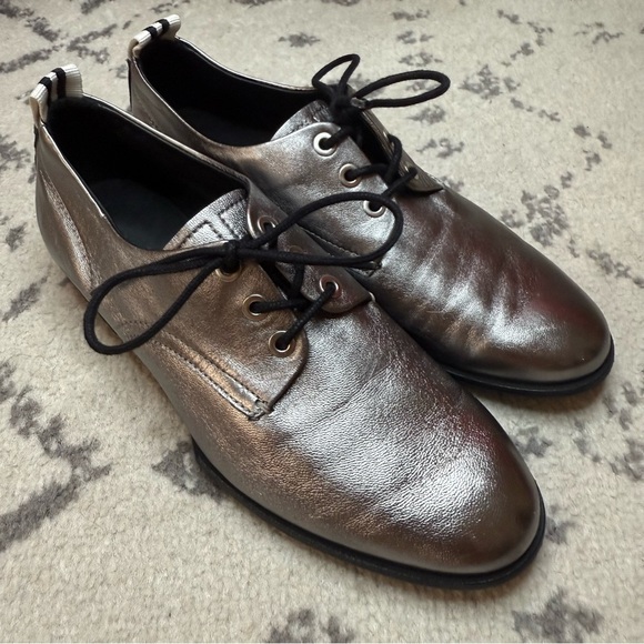 RAG & BONE Audrey Pewter Metallic Silver Preppy Lace Up Oxfords - Picture 4 of 12